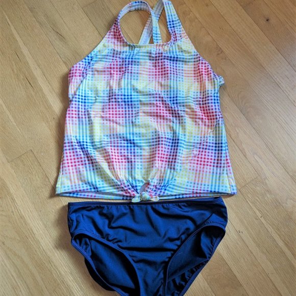 Land's End Swimsuit - Rainbow & Blue - Girl's Size 14/16 - Picture 1 of 3